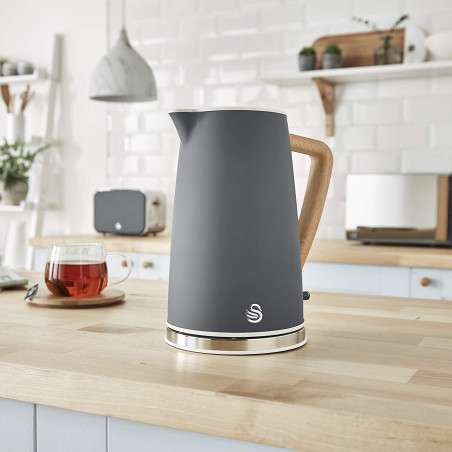 Електрическа кана Swan SK14610GRYN, 3000W, 1.7L, Неръждаема стомана, Миещ се филтър, Сив