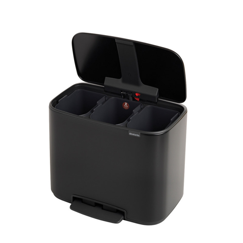 Кош за боклук Brabantia Bo Pedal 1000224, 3x11 л, Плавно затваряне, Противоплъзгаща основа, Черен мат