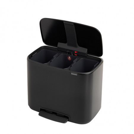 Кош за боклук Brabantia Bo Pedal 1000224, 3x11 л, Плавно затваряне, Противоплъзгаща основа, Черен мат