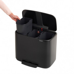 Кош за боклук Brabantia Bo Pedal 1000224, 3x11 л, Плавно затваряне, Противоплъзгаща основа, Черен мат