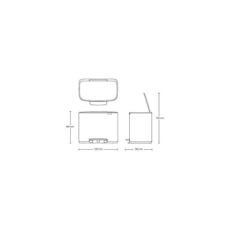 Кош за боклук Brabantia Bo Pedal 1000224, 3x11 л, Плавно затваряне, Противоплъзгаща основа, Черен мат