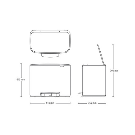 Кош за боклук Brabantia Bo Pedal 1000224, 3x11 л, Плавно затваряне, Противоплъзгаща основа, Черен мат