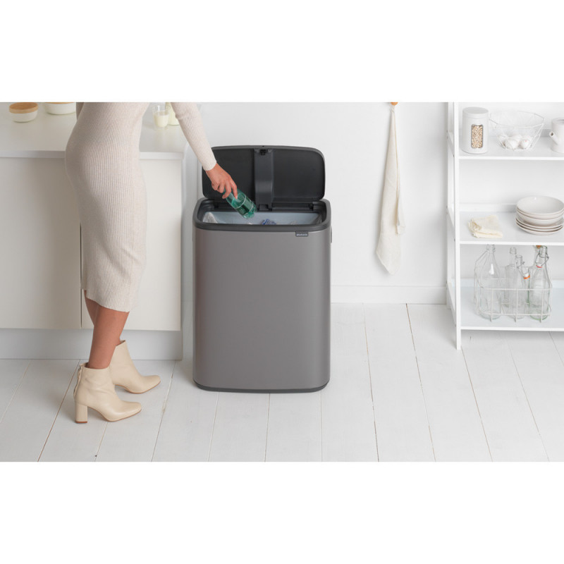 Кош за боклук Brabantia Bo Touch 1001276, 60 л, Плавно и безшумно отваряне, Голям отвор, Бронз