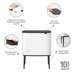 Кош за боклук Brabantia Bo Touch 651102, 36 л, Плавно и безшумно отваряне, Голям отвор, Бял