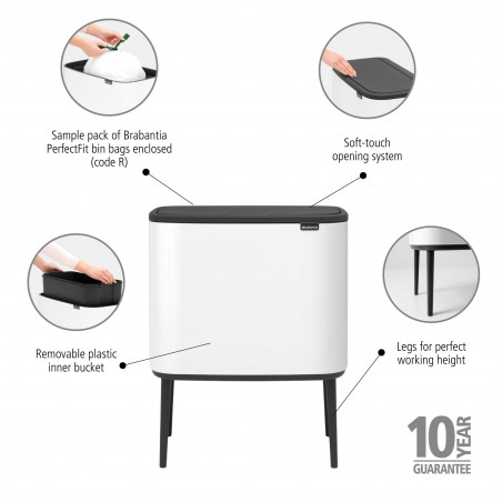 Кош за боклук Brabantia Bo Touch 651102, 36 л, Плавно и безшумно отваряне, Голям отвор, Бял