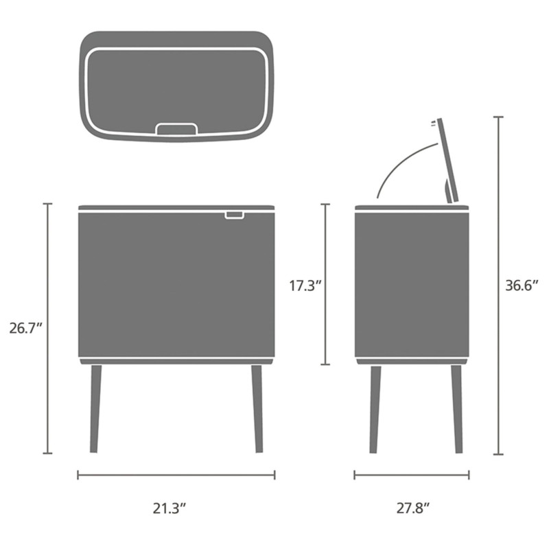Кош за боклук Brabantia Bo Touch 651115, 11+23 л, Плавно затваряне, Противоплъзгаща основа, Устойчив на пръстови отпечатъци, Инокс/Мат