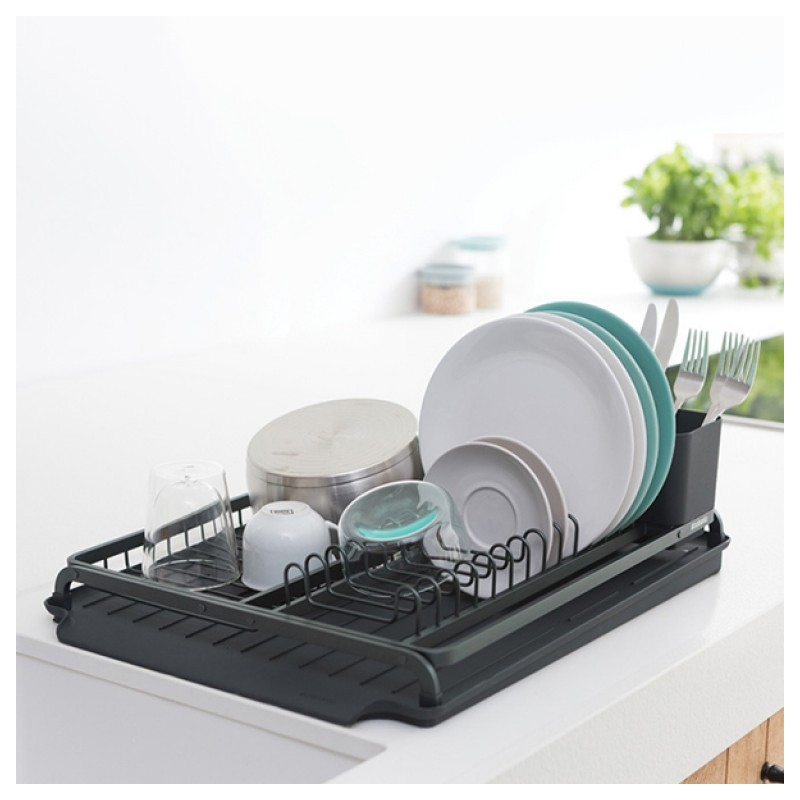 Сушилник за съдове Brabantia Sinkside 1000204, Тава за отцеждане с наклон, Поставка за прибори, Тъмносив