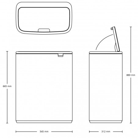 Кош за боклук Brabantia Bo Touch 1001276, 60 л, Плавно и безшумно отваряне, Голям отвор, Бронз