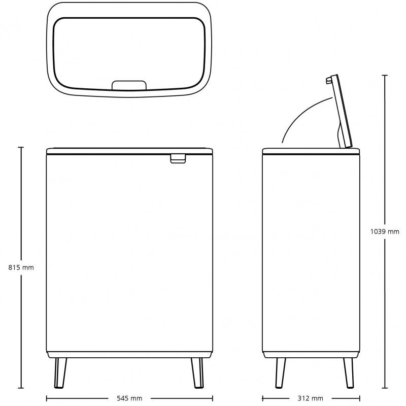Кош за боклук Brabantia Bo Touch Hi 1001260, 60 л, Повдигнат, Плавно и безшумно отваряне, Черен мат