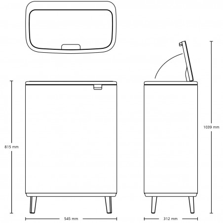 Кош за боклук Brabantia Bo Touch Hi 1001260, 60 л, Повдигнат, Плавно и безшумно отваряне, Черен мат