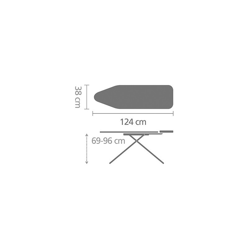 Маса за гладене Brabantia B 90300113, 124x38 см, 7 позиции за регулиране, Поставка за ютия, PerfectFlow, Бял/Светлосин