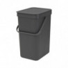 Кош за разделно събиране на боклук Brabantia Sort&Go 647670, 12 л, Дръжка, Възможност за стенен монтаж, Тъмносив