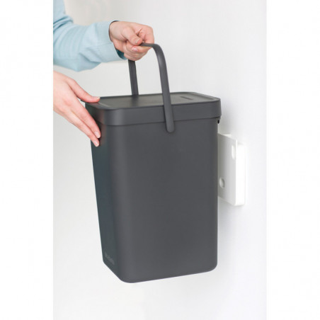 Кош за разделно събиране на боклук Brabantia Sort&Go 647670, 12 л, Дръжка, Възможност за стенен монтаж, Тъмносив