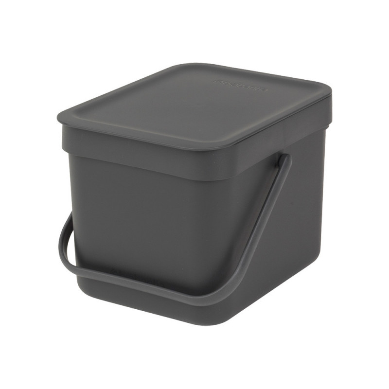 Кош за разделно събиране на боклук Brabantia Sort&Go 648974, 6 л, Дръжка, Възможност за стенен монтаж, Тъмносив