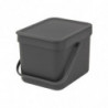 Кош за разделно събиране на боклук Brabantia Sort&Go 648974, 6 л, Дръжка, Възможност за стенен монтаж, Тъмносив