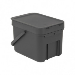 Кош за разделно събиране на боклук Brabantia Sort&Go 648974, 6 л, Дръжка, Възможност за стенен монтаж, Тъмносив