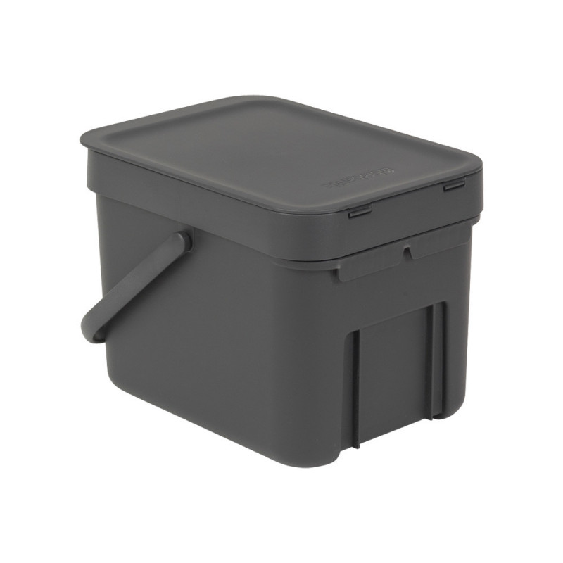Кош за разделно събиране на боклук Brabantia Sort&Go 648974, 6 л, Дръжка, Възможност за стенен монтаж, Тъмносив