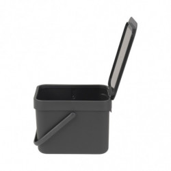 Кош за разделно събиране на боклук Brabantia Sort&Go 648974, 6 л, Дръжка, Възможност за стенен монтаж, Тъмносив