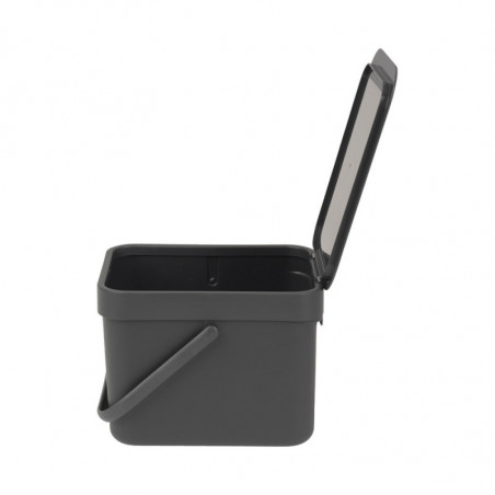 Кош за разделно събиране на боклук Brabantia Sort&Go 648974, 6 л, Дръжка, Възможност за стенен монтаж, Тъмносив