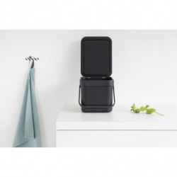 Кош за разделно събиране на боклук Brabantia Sort&Go 648974, 6 л, Дръжка, Възможност за стенен монтаж, Тъмносив