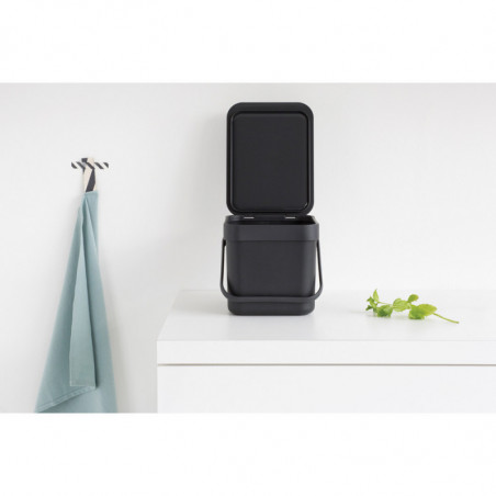 Кош за разделно събиране на боклук Brabantia Sort&Go 648974, 6 л, Дръжка, Възможност за стенен монтаж, Тъмносив