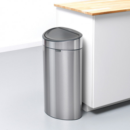 Кош за боклук Brabantia Touch Bin New 650532, 40 л, Безшумно и плавно затваряне, Плосък гръб, Инокс/мат