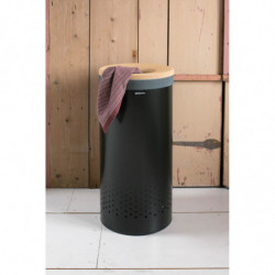 Кош за пране Brabantia 1000825, 35 л, Корков капак, Пълнене без отваряне, Вентилационни отвори, Черен