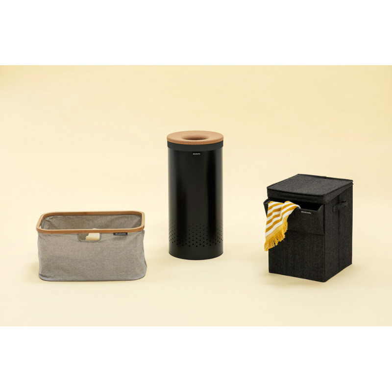 Кош за пране Brabantia 1000825, 35 л, Корков капак, Пълнене без отваряне, Вентилационни отвори, Черен
