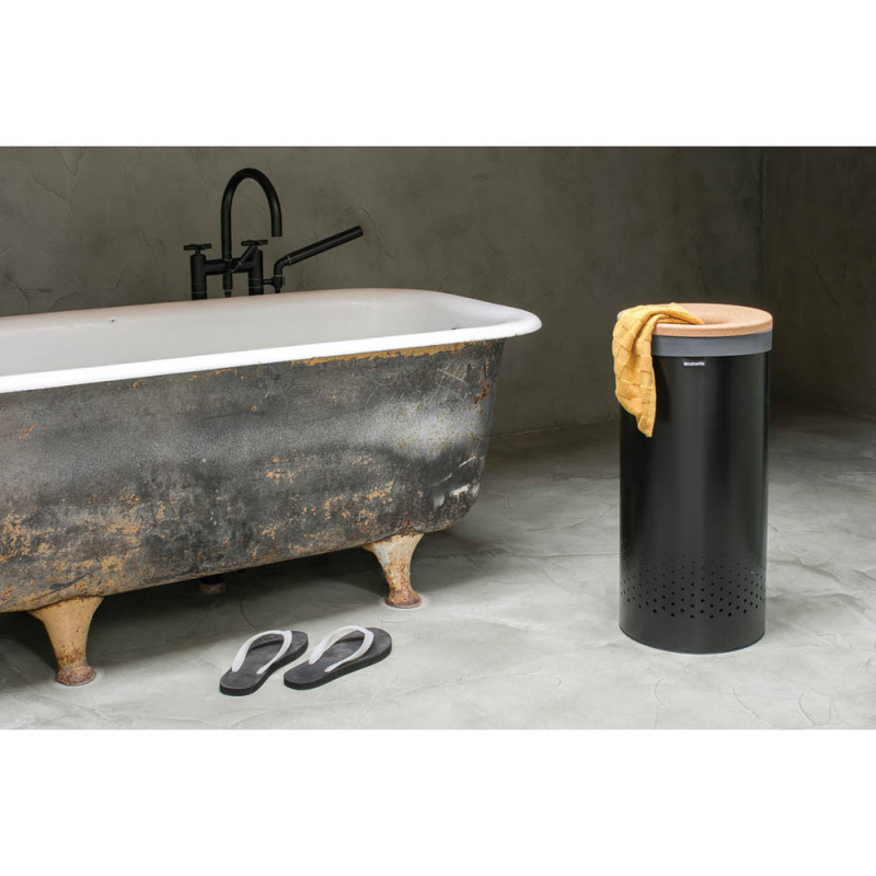 Кош за пране Brabantia 1000825, 35 л, Корков капак, Пълнене без отваряне, Вентилационни отвори, Черен