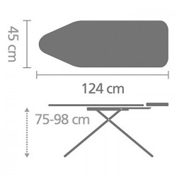 Маса за гладене Brabantia C 1003361, 124x45 см, 7 позиции за регулиране, Голяма поставка за ютия, Черен