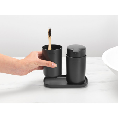 Комплект аксесоари за баня Brabantia ReNew 1003491, 3 части, 250 мл, Устойчиви на корозия, Тъмносив