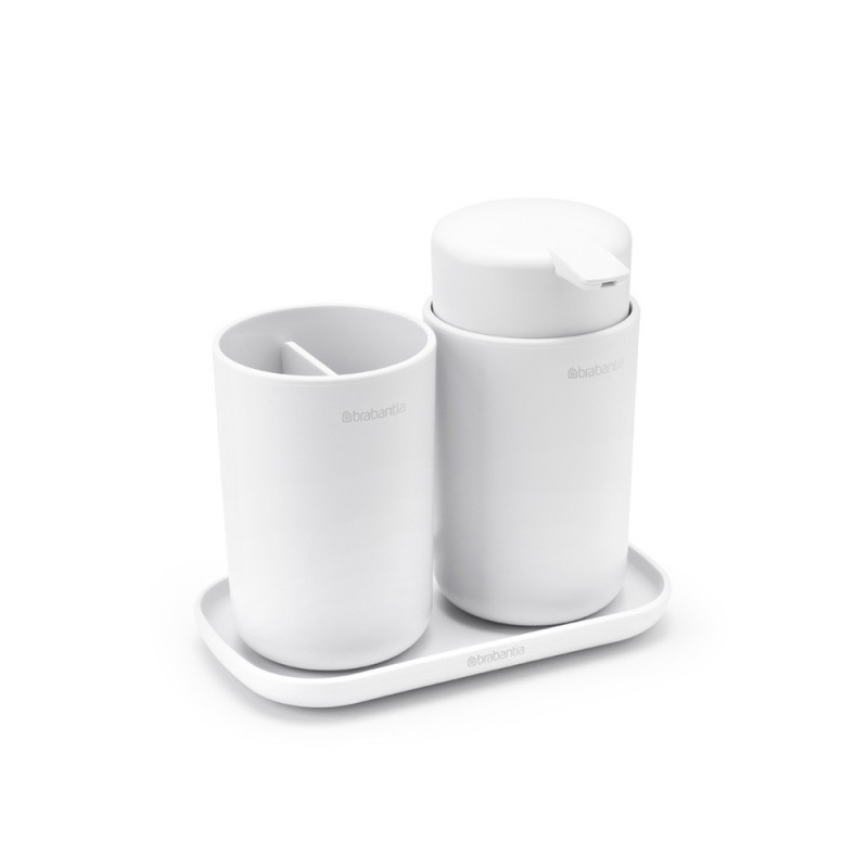 Комплект аксесоари за баня Brabantia ReNew 1003492, 3 части, 250 мл, Устойчиви на корозия, Бял