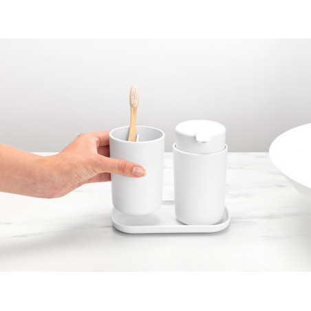Комплект аксесоари за баня Brabantia ReNew 1003492, 3 части, 250 мл, Устойчиви на корозия, Бял