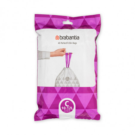 Торбички за кош Brabantia PerfectFit Sort&Go/Silent/Touch N 1005487, Размер C, 10-12 л, 40 броя, Бял