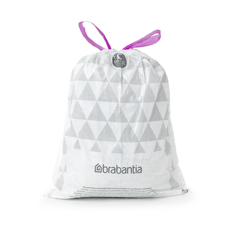 Торбички за кош Brabantia PerfectFit Sort&Go/Silent/Touch N 1005487, Размер C, 10-12 л, 40 броя, Бял