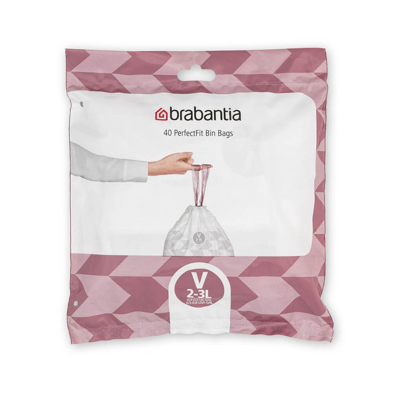 Торбички за кош Brabantia PerfectFit NewIcon 1005507, Размер V, 3 л, 40 броя, Бял
