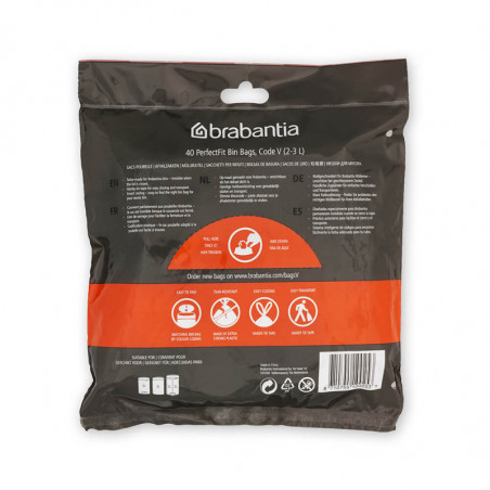 Торбички за кош Brabantia PerfectFit NewIcon 1005507, Размер V, 3 л, 40 броя, Бял