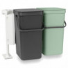 Кош за разделно събиране на боклук Brabantia Sort&Go 1005518, 2x16 л, Монтаж върху врата на кухненски шкаф, Сив/зелен