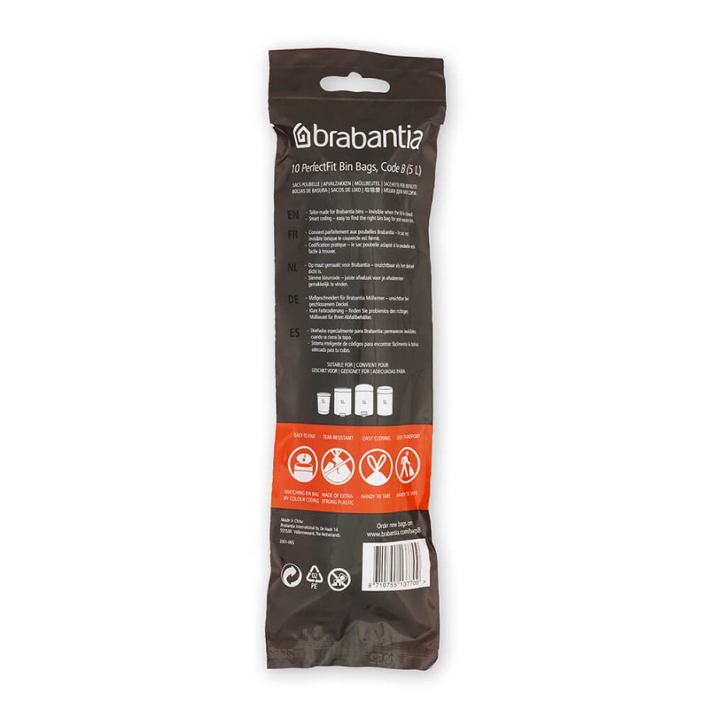 Торбички за кош Brabantia PerfectFit Slide/Paper Bin 1005562, Размер B, 5 л, 10 броя, Бял