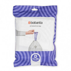 Торбички за кош Brabantia PerfectFit Sort&Go/Built-In 1005568, Размер D, 15-20 л, 40 броя, Бял