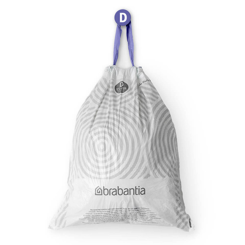 Торбички за кош Brabantia PerfectFit Sort&Go/Built-In 1005568, Размер D, 15-20 л, 40 броя, Бял