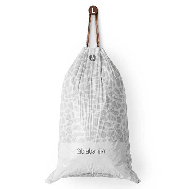 Торба за кош Brabantia PerfectFit FlatBack+/Touch 1005574, Размер L, 40-45 л, 20 броя, Бял
