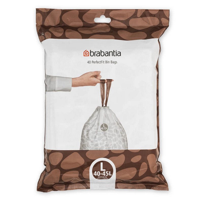 Торба за кош Brabantia PerfectFit FlatBack+/Touch 1005575, Размер L, 40-45 л, 40 броя, Бял