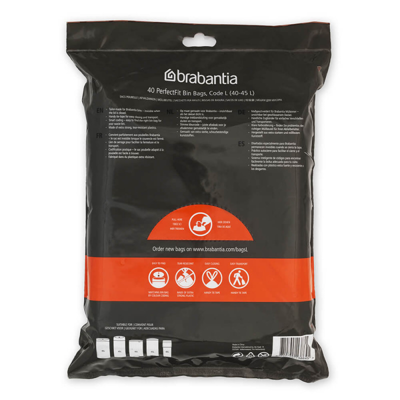 Торба за кош Brabantia PerfectFit FlatBack+/Touch 1005575, Размер L, 40-45 л, 40 броя, Бял