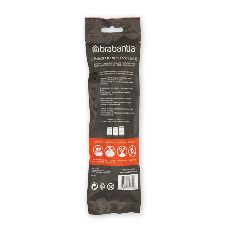 Торбички за кош Brabantia PerfectFit NewIcon 1005578, Размер V, 3 л, 10 броя, Бял