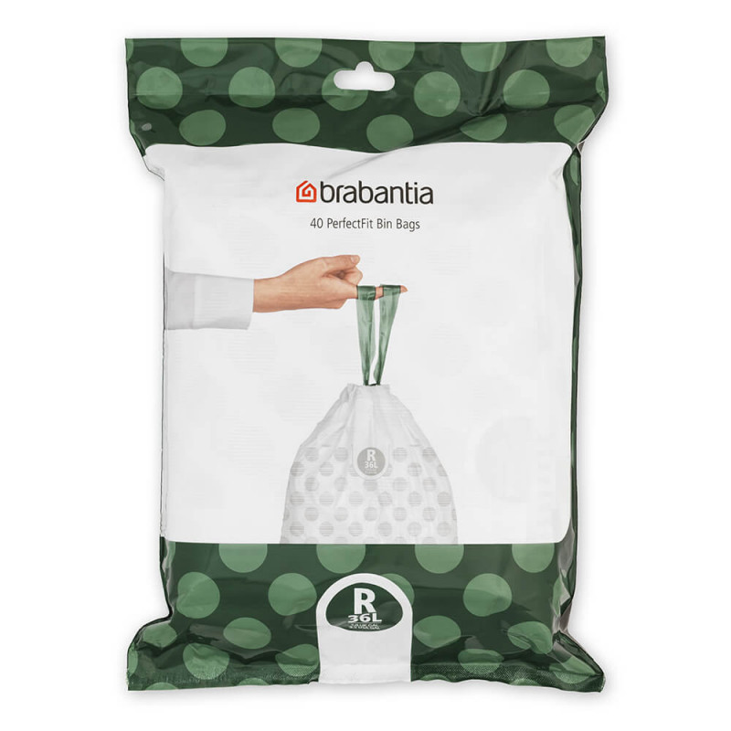Торбички за кош Brabantia PerfectFit Bo 1005589, Размер R, 36 л, 40 броя, Бял