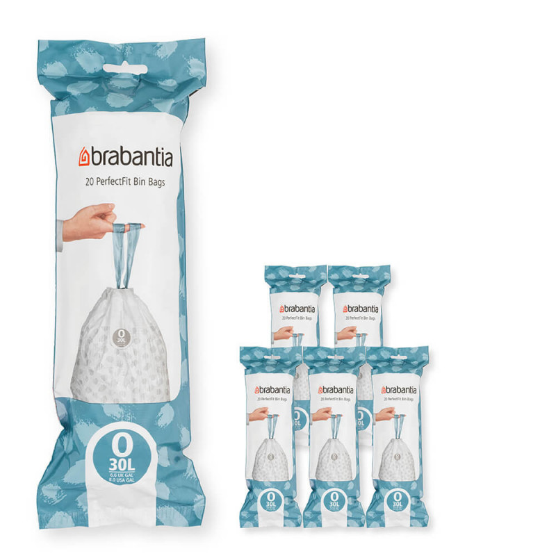 Торбички за кош Brabantia PerfectFit FlatBack+/Bo 1005592, Размер O, 30 л, 120 броя, Бял