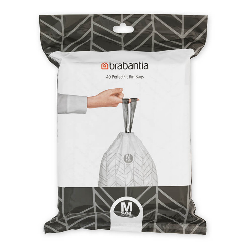 Торбички за кош Brabantia PerfectFit Bo 1005594, Размер М, 60 л, 40 броя, Бял