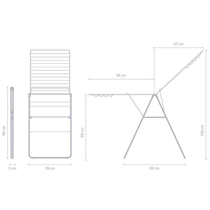 Сушилник за дрехи Brabantia Hangon 1004168, 25 м, 8 закачалки, Регулируем, Заключване за деца, Черен