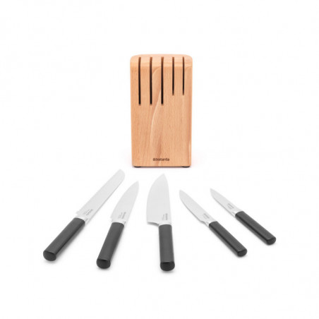 Комплект ножове 5 бр Brabantia Profile 1003298, Закалена стомана, Устойчиви на надраскване и корозия, Бук, Кафяв